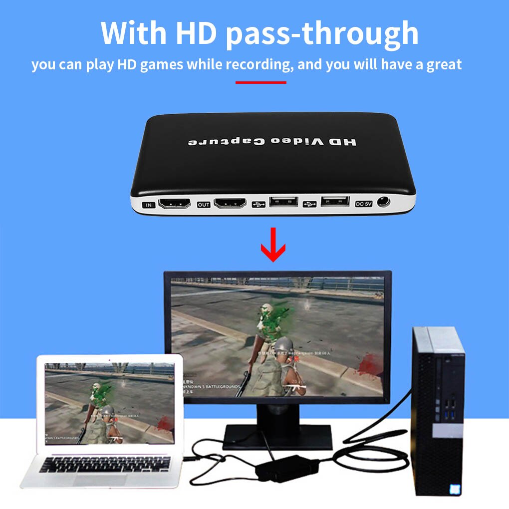 USB 1080P Video Capture Card Gaming HD Video Recorder Media Playback Automatic Adjustment