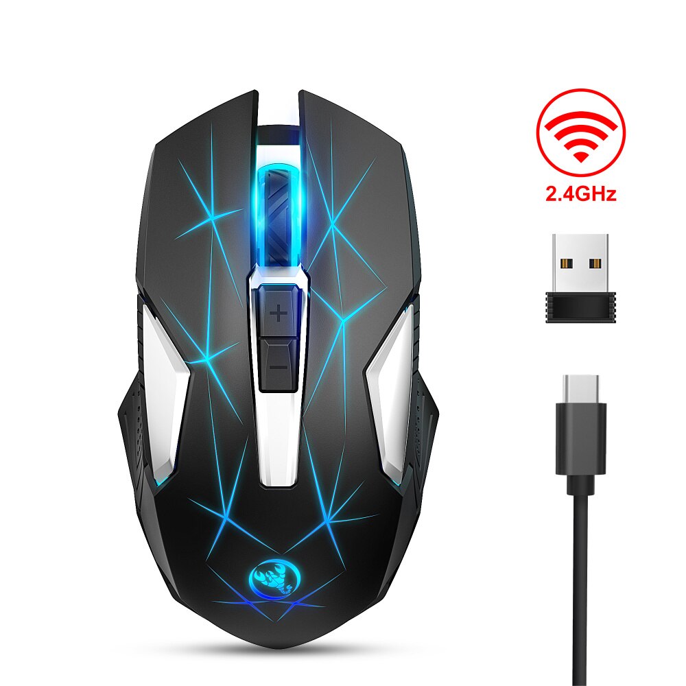 HXSJ T300 2.4G Luminous Wireless Mouse Built-in 600mAh Battery Rechargeable 2400DPI Adjustable Game Office Suitable
