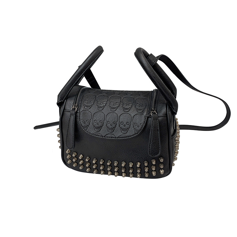 Jierotyx Punk Schedel Vrouwen Schoudertassen Grote Capaciteit Mode Klinknagel Dames Handtas Zwart Lederen Pu Tote Cossbody Grote: Default Title