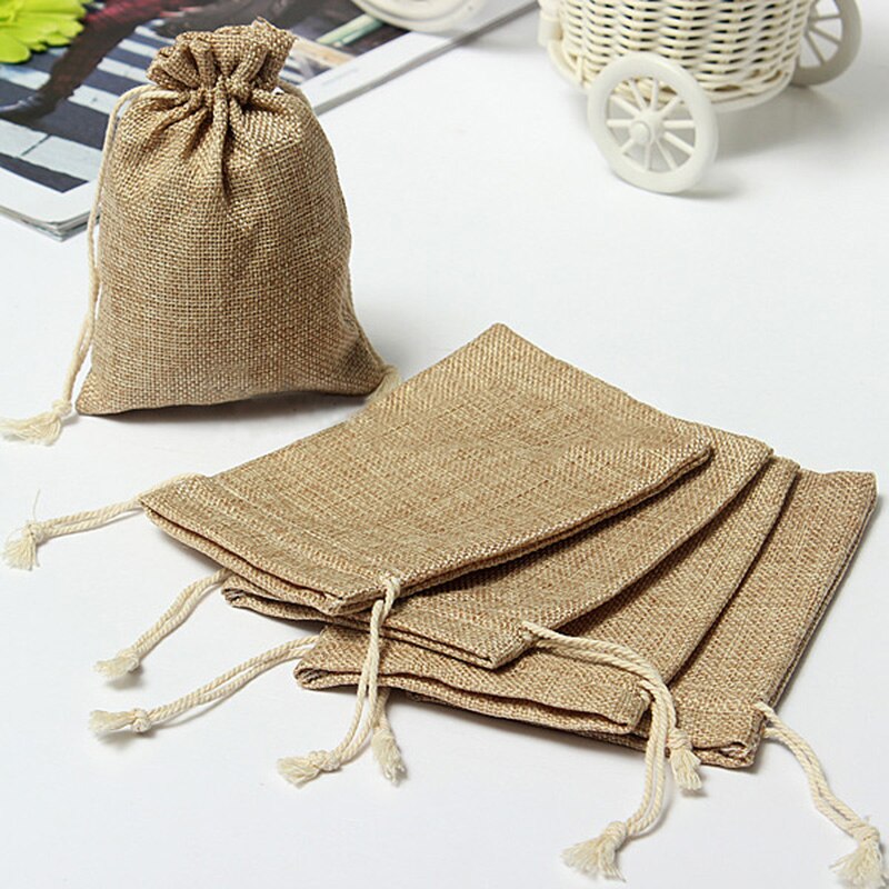 5pcs Pouch Drawstring Burlap Linen Bundle Pocket Jute Sack Candy Storage Bags Christmas Window Jewelry Drawstring: 5pcs 9X12cm