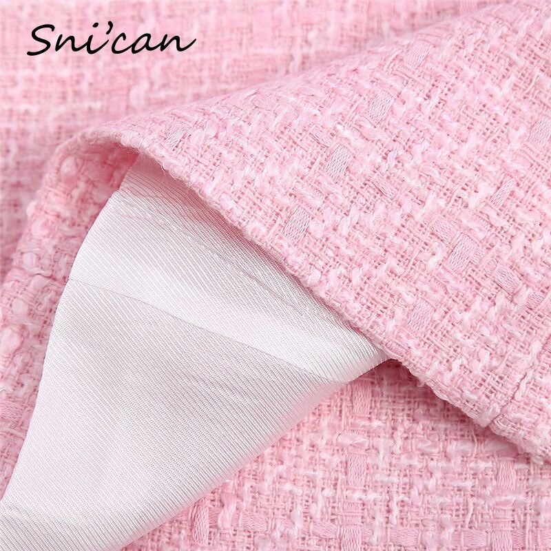 British Style Pink Tweed Jacket Coat Double Breasted With Pockets Office Ladies Chic Tops Casual Outwear Za Chaquetas