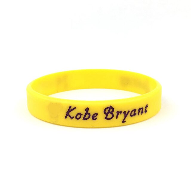 Pulsera deportiva de silicona para baloncesto, brazalete Bryant, pulsera de goma, brazalete de letras conmemorativas, joyería: Yellow B