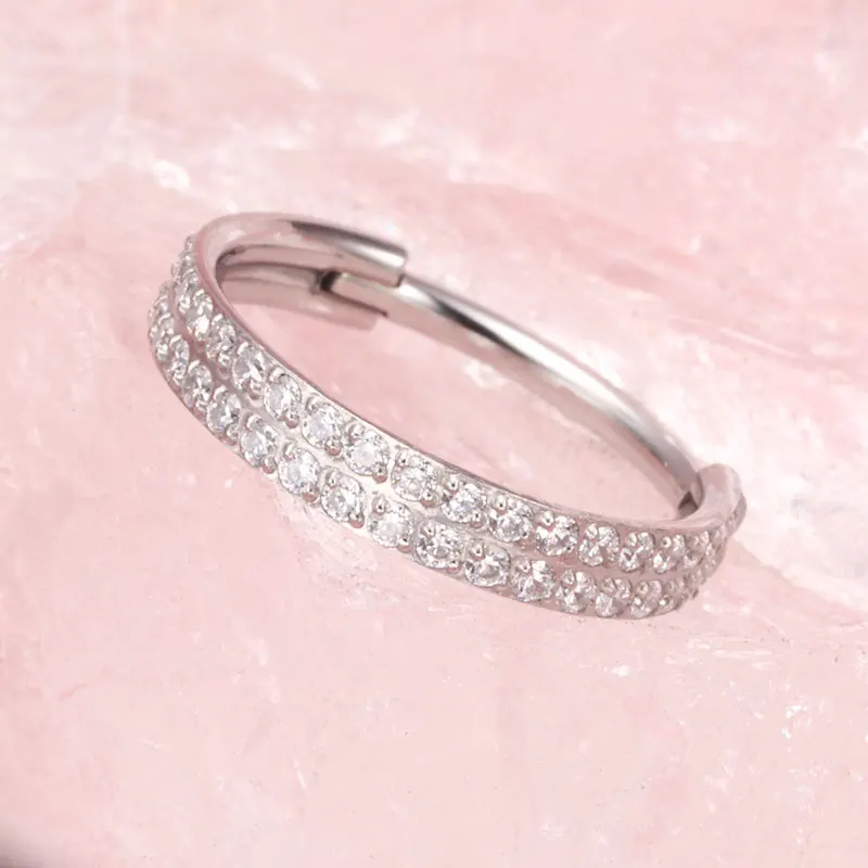 ASTM F136 Titanium 16G Dubbellaags Zirkoon Neus Clicker Segment Clicker Ring Helix Kraakbeen Neusring Piercing Lichaam sieraden