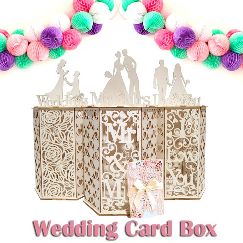 Wooden Hexagon Anniversary DIY Baby Shower Birthday Exquisite Graduations Wedding Card Box Collection Receptions Vintage