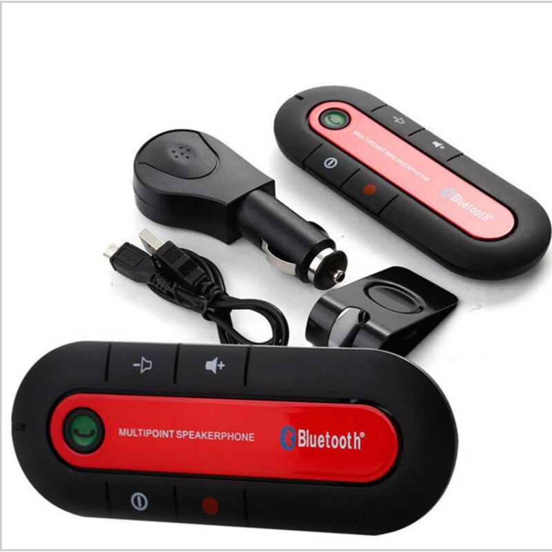 Højttalertelefon håndfri  v4.1 edr solskærm bluetooth 4.1 bilsæt håndfri modtager musik aux højttaler til telefon smartphones: Rød