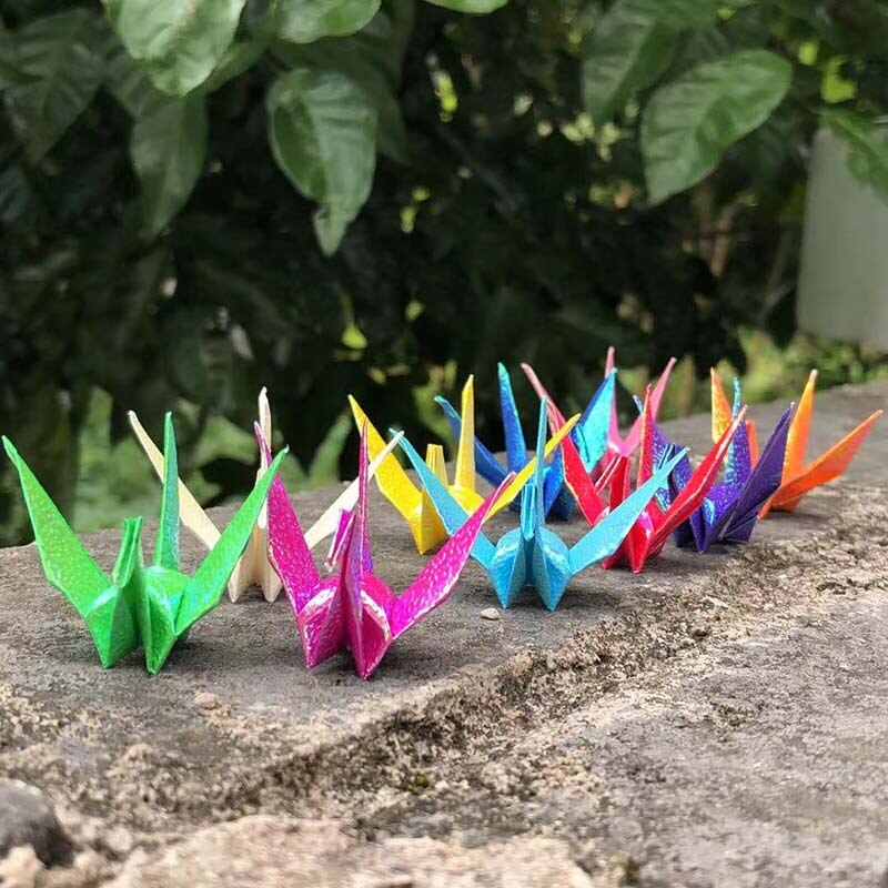 20P Glitter Origami Paper Cranes Folded Paper Cranes Birds DIY Wedding Birthday Party Backdrop Children Home Decoration Supplies