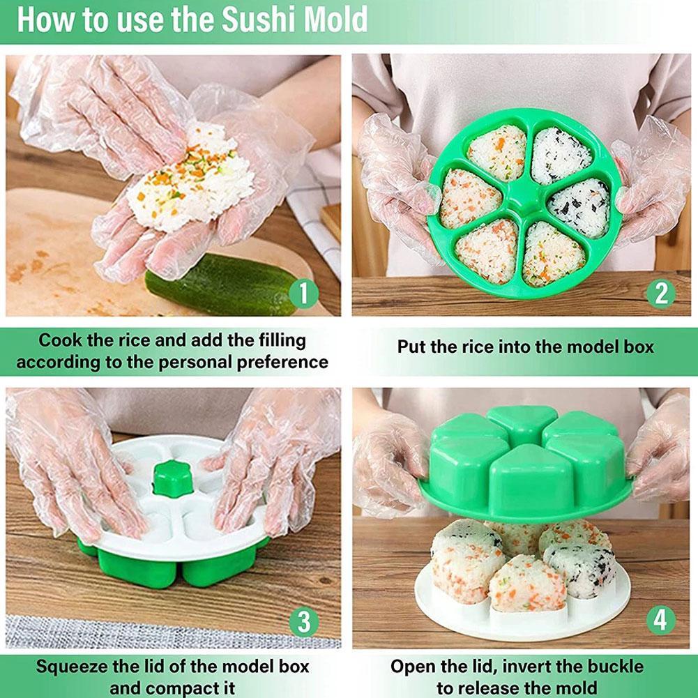 Driehoek Rijst Roll Lunchbox Japanse Sushi Slijpen Tool Zes-In-een Maken Laver Rijst Maken Gereedschap Mold doos