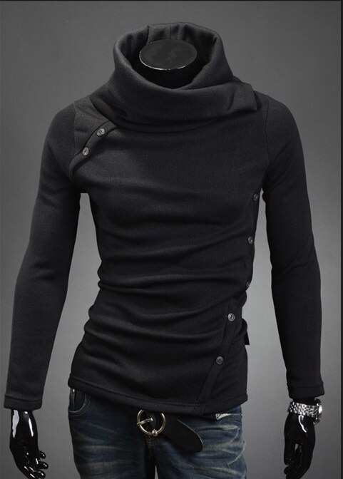 ZOGAA men warm long-sleeved turtleneck sweater jacket casual collar sweater street comfortable sweater XS-4XL: Black / 4XL