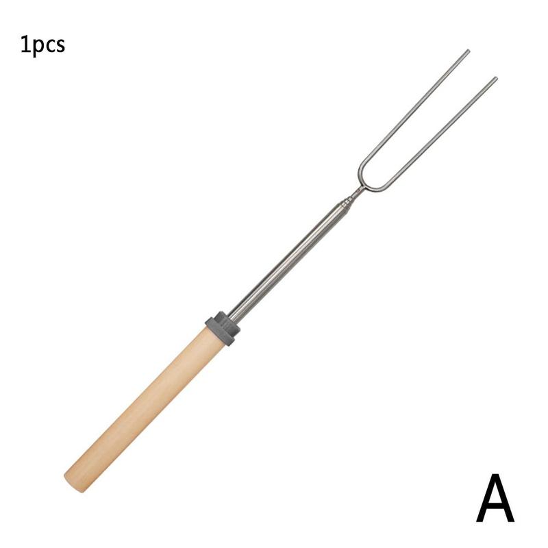 Horquilla de acero en forma de U para barbacoa, pinchos de madera con aguja, herramienta de parrilla , mango telescópico doble, 1 pieza, H2I8: A