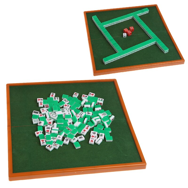 Bærbar mini 144 mahjong sæt mah jong bord traditionel spil rejse foldbar  bx0d