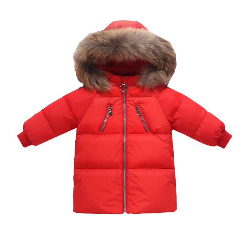 Pojkar flickor vinter vit dunjacka barn tjock pälskrage jacka flickor varm kappa för kall vinter barn spädbarn kappa huva