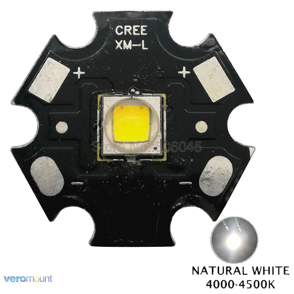 Cree XLamp XM-L2 XML2 T6 10W Neutral White 4500K High Power LED Light Emitter Bead for flashlight 16mm or 20mm Black / White PCB: Black Aluminum PCB / 16mm PCB