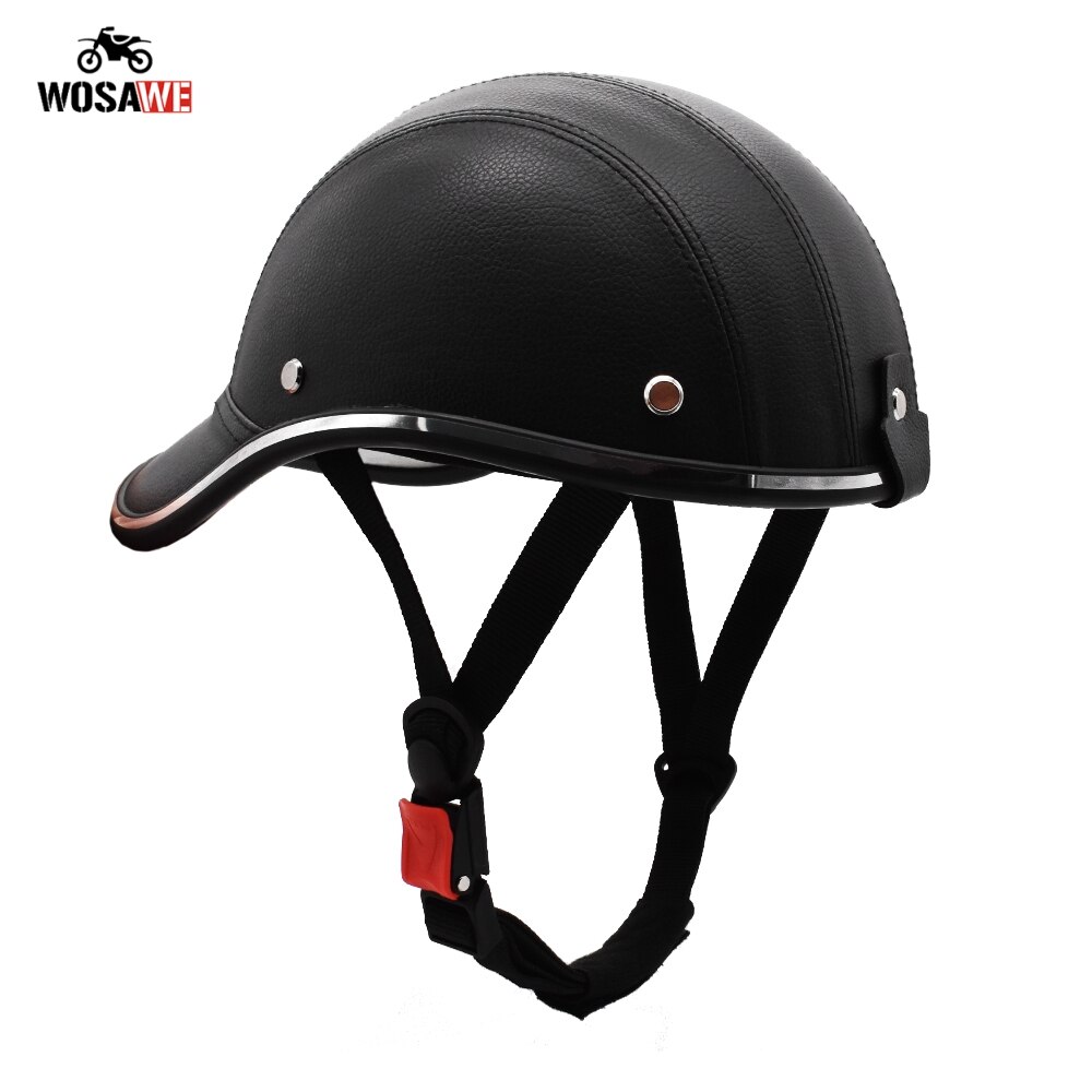 WOSAWE Motorcycle Half Helmet Baseball Cap Bicycle Unisex Half Face Helmet Anti-UV Motobike Hard Hat PU Leather Safety Hat