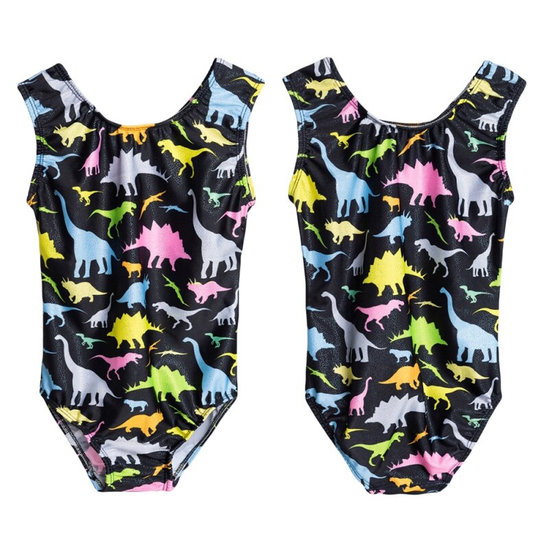 Cute Dionosaur Print Glitter Leotards Girls Kids Gymnastics Leotards Dance Dress Jumpsuit Teens Sleeveless Kids Dance Wear