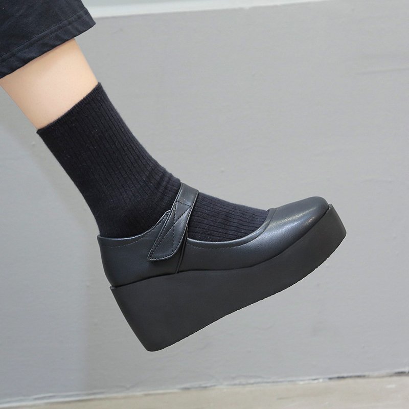 Efterår forår kvinder kiler mary janes sko sorte høje hæle platform pumps chunky dame sko zapatos mujer lolita 8703n