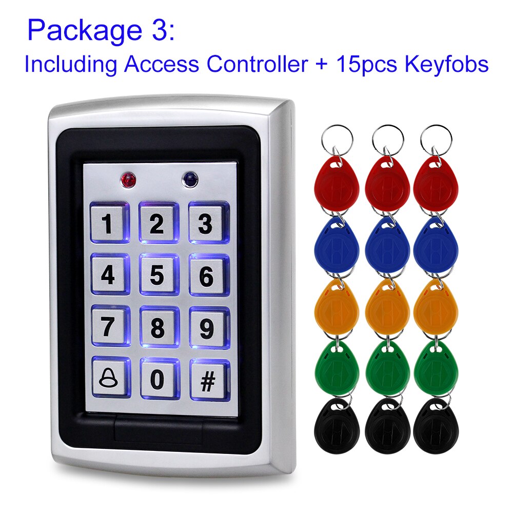 Metal RFID Access Control Keypad Waterproof Rainproof Cover Outdoor Access Controller Door Opener Electronic Lock System 15 keys: Package 3