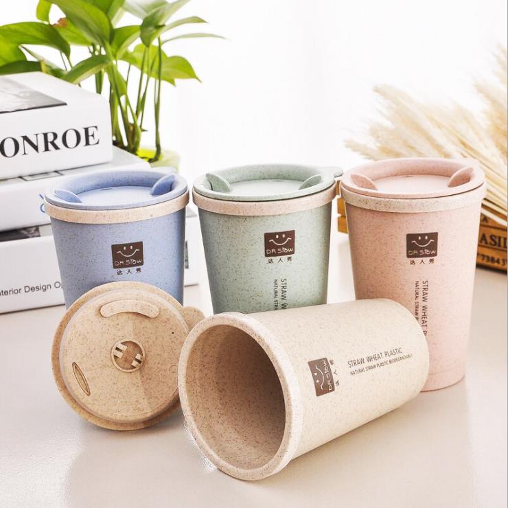 280ML Double-wall Insulation Wheat Fiber Straw Coffee Cup Travel Mug Leakproof plastic cups with lids tea cup cute coffee cup