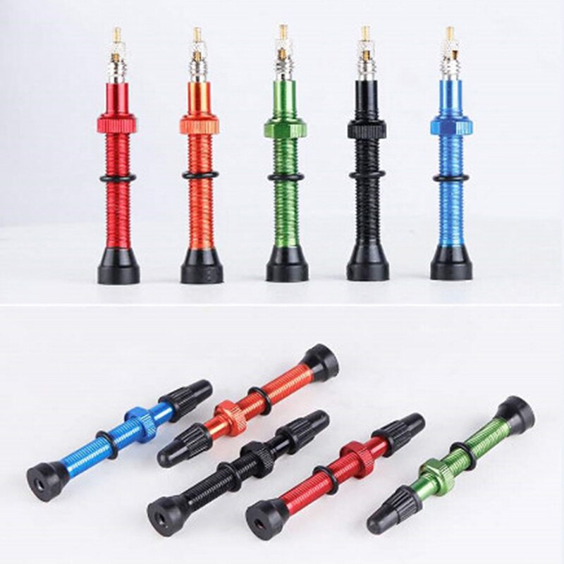1 Paar Fiets Mountain 48/60Mm Valve Voor Road Tubeless Velg Legering Of Messing Stem Messing Kern W/ Cap & Tool