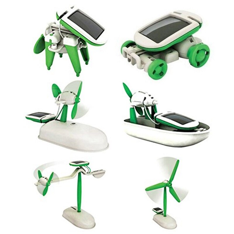 6 In 1 Solar Speelgoed Educatief Solar Kit Power Robot Kit Diy Monteren Gadget Vliegtuig Boot Auto Trein Model Wetenschap Voor Kids