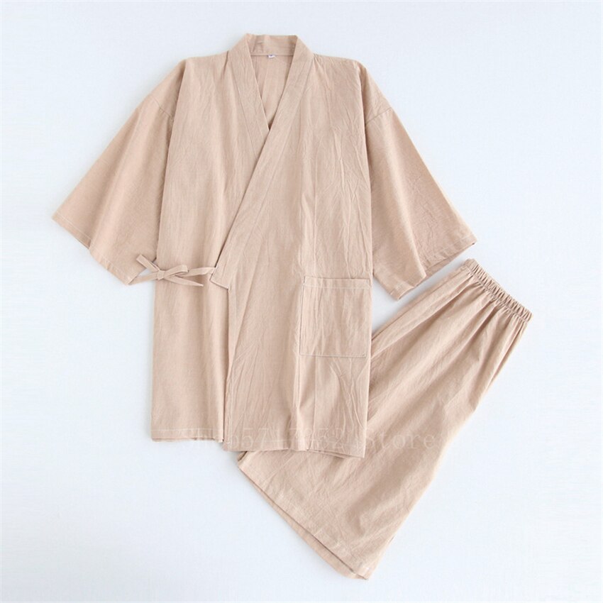 Japanese Kimono Cotton Pajamas Men Samurai Costume Bathrobe Haori Yukata Jinbei Set Sleepwear Short Sleeve Woman Japan Clothes