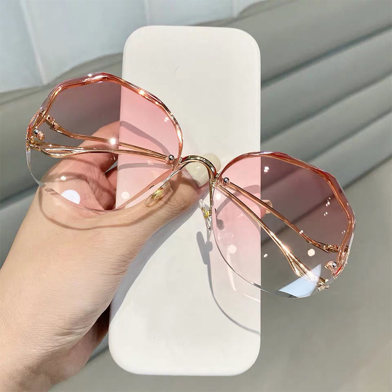 8Farbe Tee Gradient Angeln Sonnenbrille Frauen Ozean Wasser schneiden getrimmt Linse Metall gebogen Tempel Sonne Brille weiblich: D