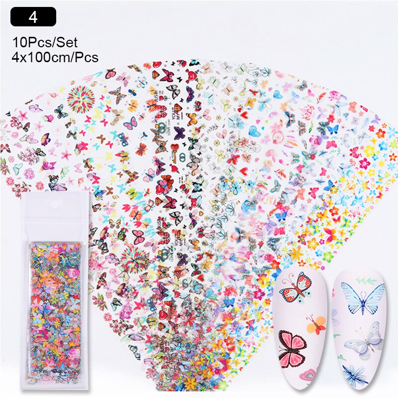 Nail art overføringsfolier sommerfugle blomst nail art overføring klistermærker dias holografiske negle art decals til manicuring diy: 4