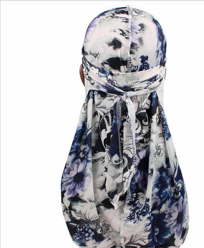 Turbante con estampado de flores para hombre, Bandanas sedosas, diadema de seda, gorros con ondas florales, turbante, accesorios para el cabello,