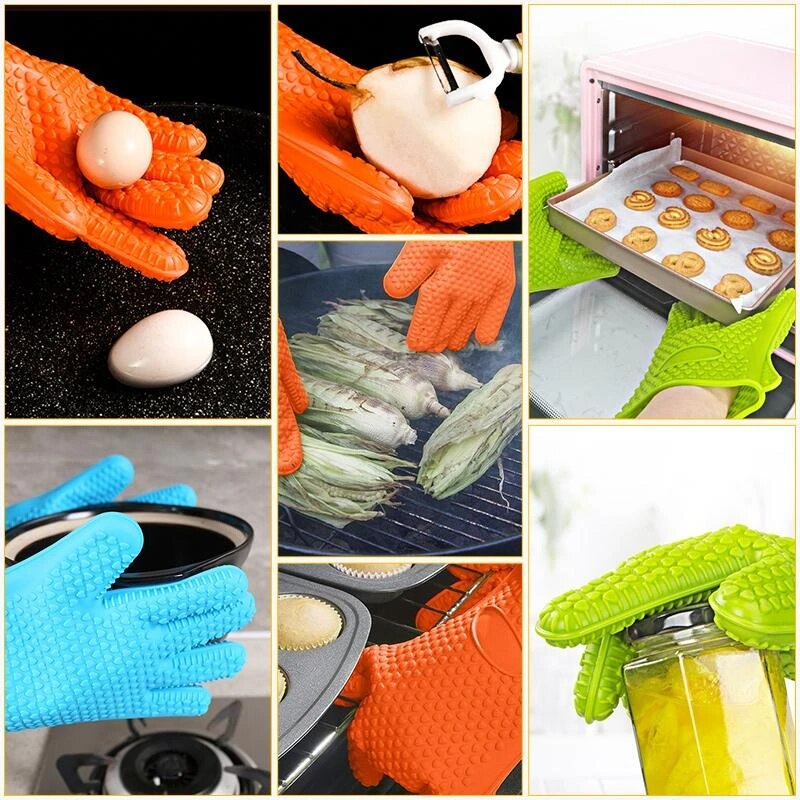 Food Grade Silicone Glove Kitchen Heat Resistant Glove Cooking Baking Gloves BBQ Oven Mitt Grilling Gloves Kitchen Accessories