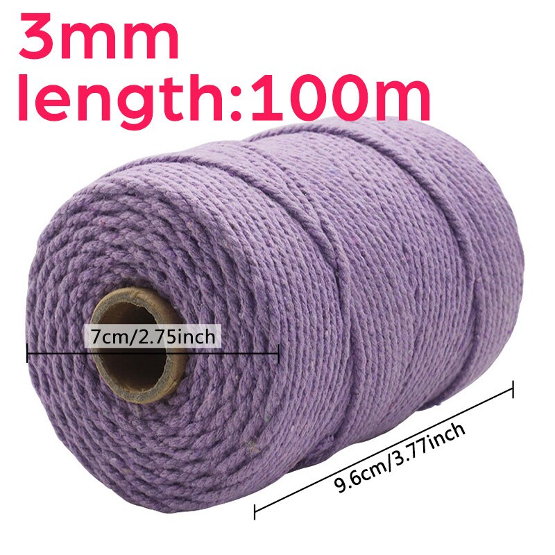 2mm/3mm Natural Handmade Cotton Cord Thread Macrame Crochet Rope DIY Hanging Tapestry Weaving Yarn Knitting Rope DIY Handmade: 3mm 100m PR 1PCS