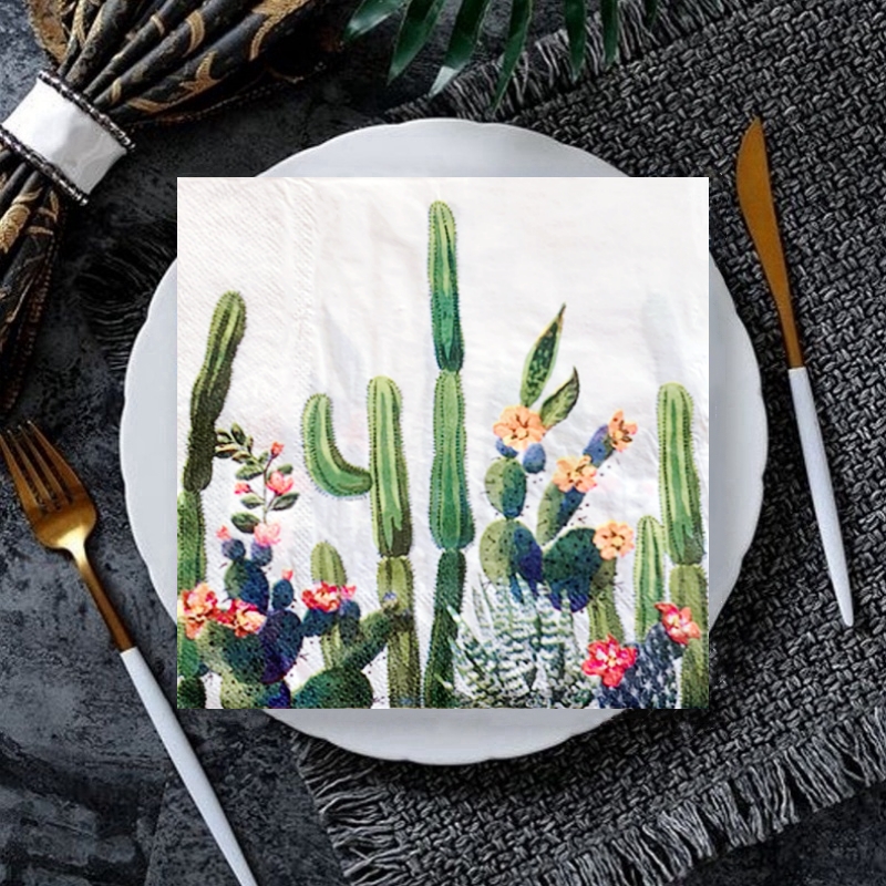 20/8Pcs Mix Bag Vintage Cactus Flowers Decoupage Paper Napkins Fruits Cholla Paper Serviettes for Xmas Birthday Party Tableware: Fluorescence Yellow