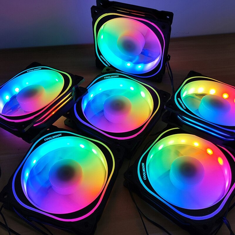Coolmoon 120mm juster rgb computer sag pc kølevifte stille blæserblad med ir fjernbetjening computer køler cpu sag blæser (5 stk)