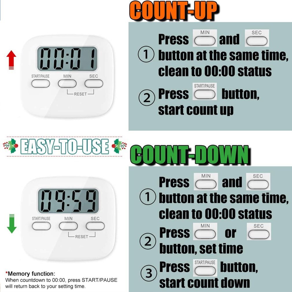 Kitchen Baking Countdown Timer Mini Electronic Timer Reminder Practical Magnetic Countdown Timer Desk Decoration