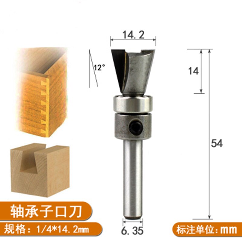 1/4" Degree Carbide Dovetail Joint Router Bit with Bearing Woodworking Etching Milling Tools for Wood Cutter