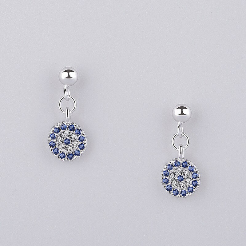 INZATT Real 925 Sterling Zilver Trendy Blauwe Ogen Zircon Blue Crystal Ronde Dangle Oorbellen voor Vrouwen Partij Fine Jewelry