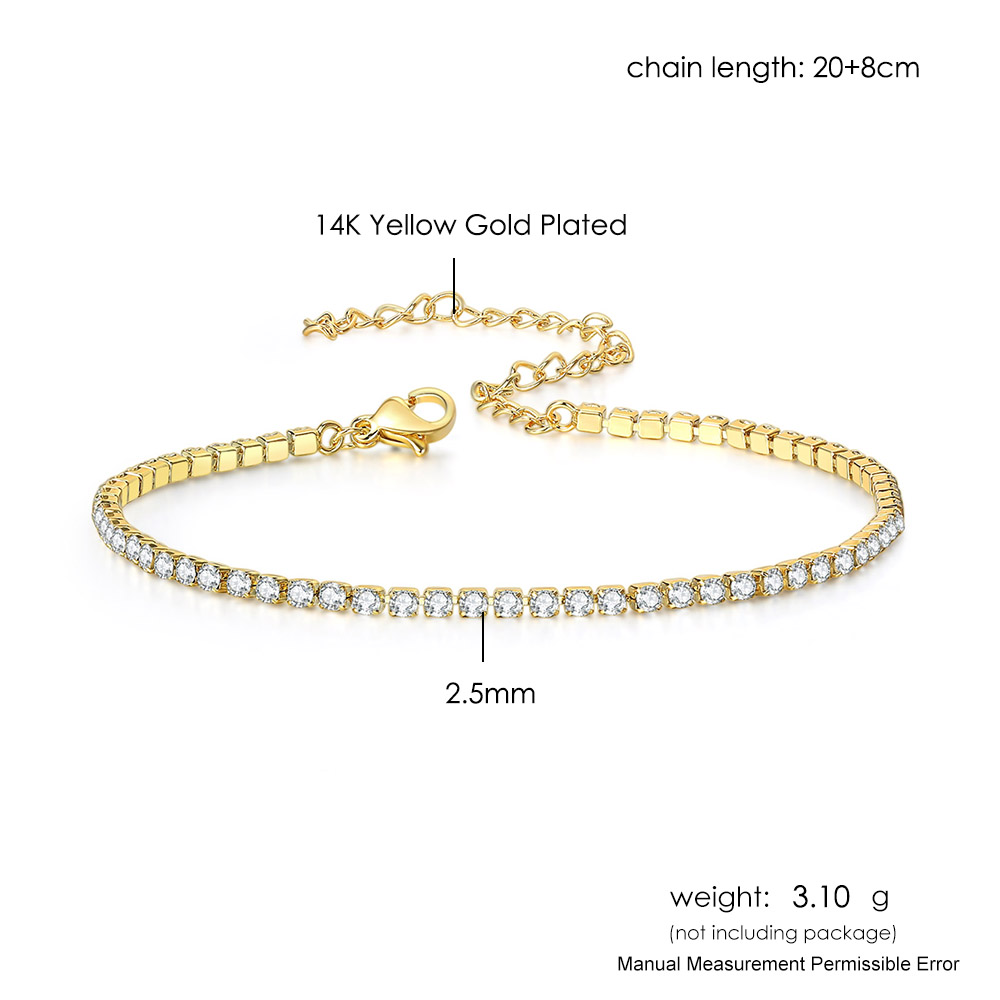 Iced out 4mm zirkon tennis fotled för kvinnor bländande armband på benet kedja sexig dekoration på foten smycken oha 001: 2.5mm guldfärg
