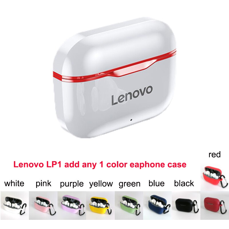 Nuovo auricolare Wireless Lenovo LP1 Bluetooth 5.0 doppia riduzione del rumore Stereo HIFI Bass Touch Control cuffie da 300mAH a lungo Standby: red with cover