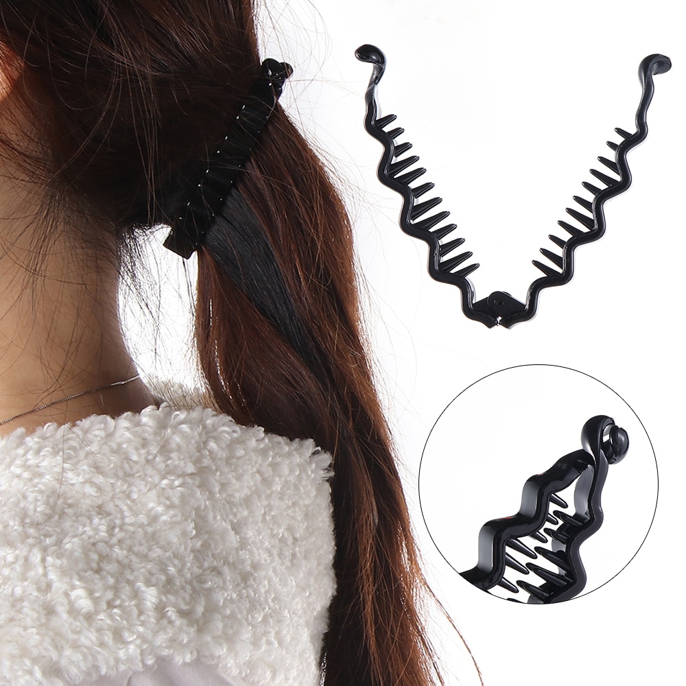 1PC Zwarte Banaan Haarspeld Plastic Wave Barrette Haarspeld Paardenstaart Houder Hoofddeksels Haaraccessoires Styling Tools Voor Lady