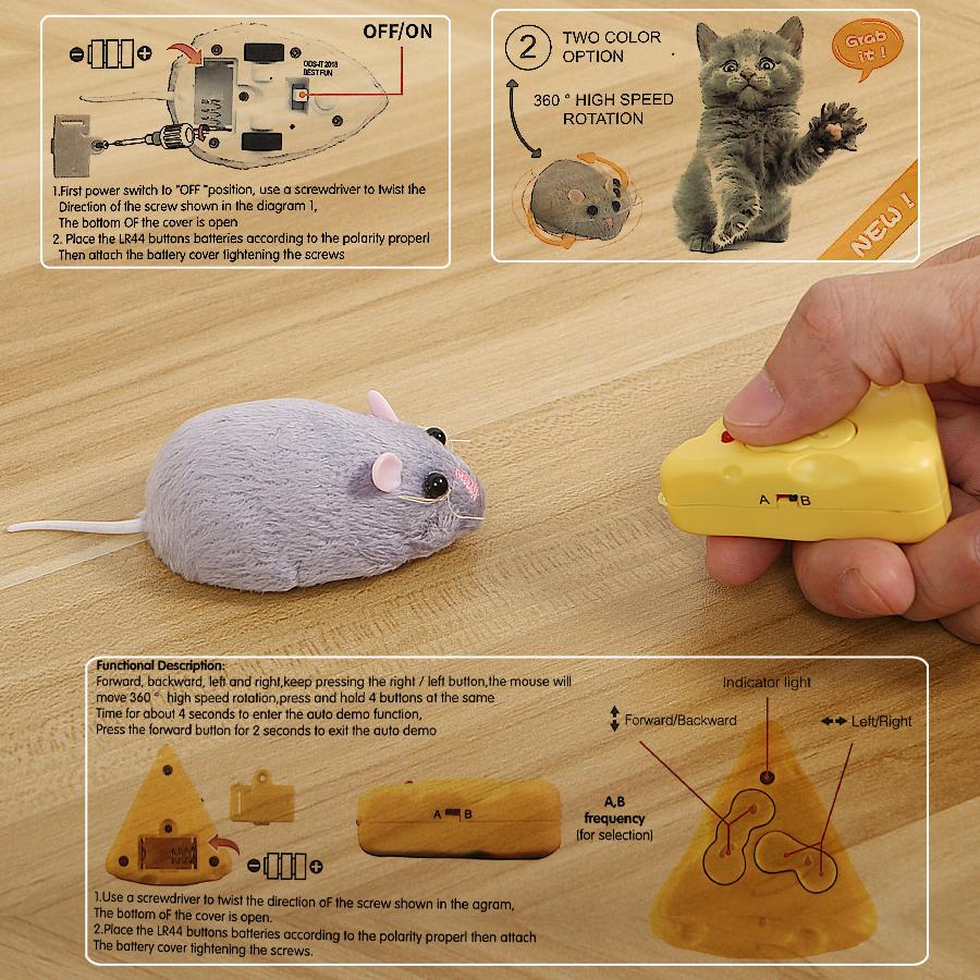 Wireless Electronic Remote Control Rat Plush RC Mouse Toy Flocking Emulation Toys Rat for Cat Dog,Joke Scary Trick Toys