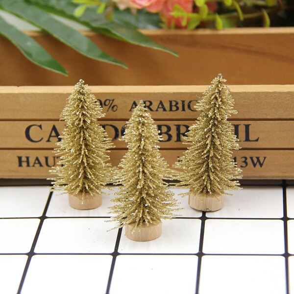 10 stks/partij 6 CM Kerst Bomen Kleine Pine Bomen Mini Bomen Geplaatst In De Desktop Thuis Kerst Decoratie Kinderen levert: Gold