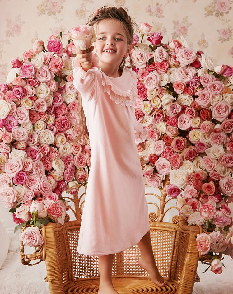 Autumn Winter Thickening Warm Nightgowns For Baby Girls Long Sleeve Loose Mid Length Bathrobe Toddlers Kids Home Sleeping Dress