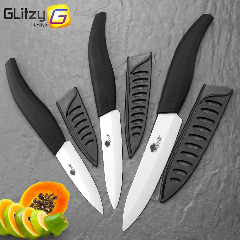 Kniv kök 3 4 5 tums kock keramisk kniv zirconia vitt blad tredelat set frukt grönsak färg matlagning knivar skärare