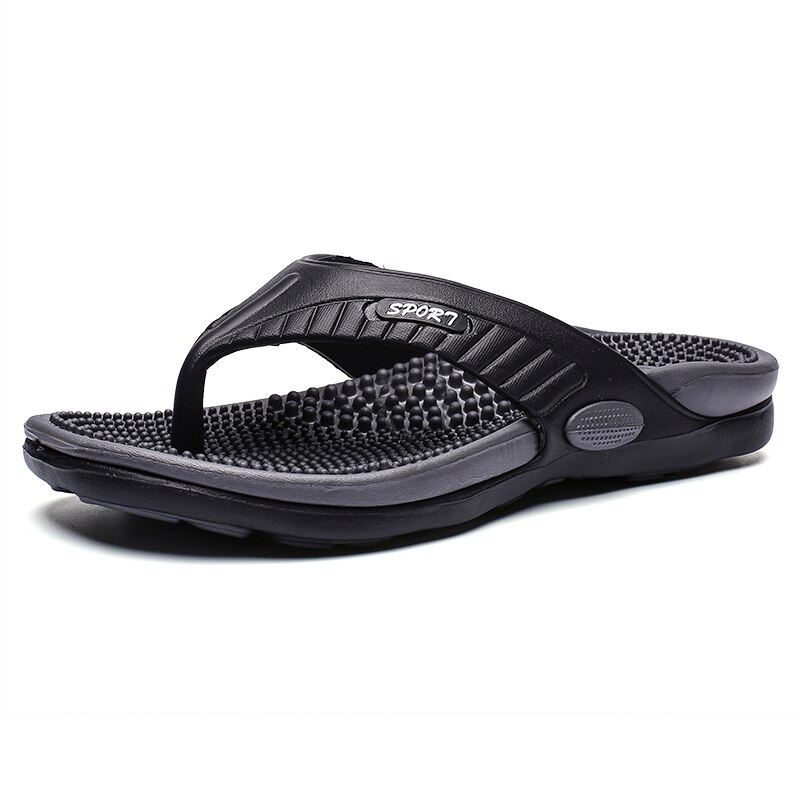 Summer Men Slippers Open Toe Slippers Beach Shoes Massage Bathroom Flip Flops Casual Male Shoes: Black / 7.5