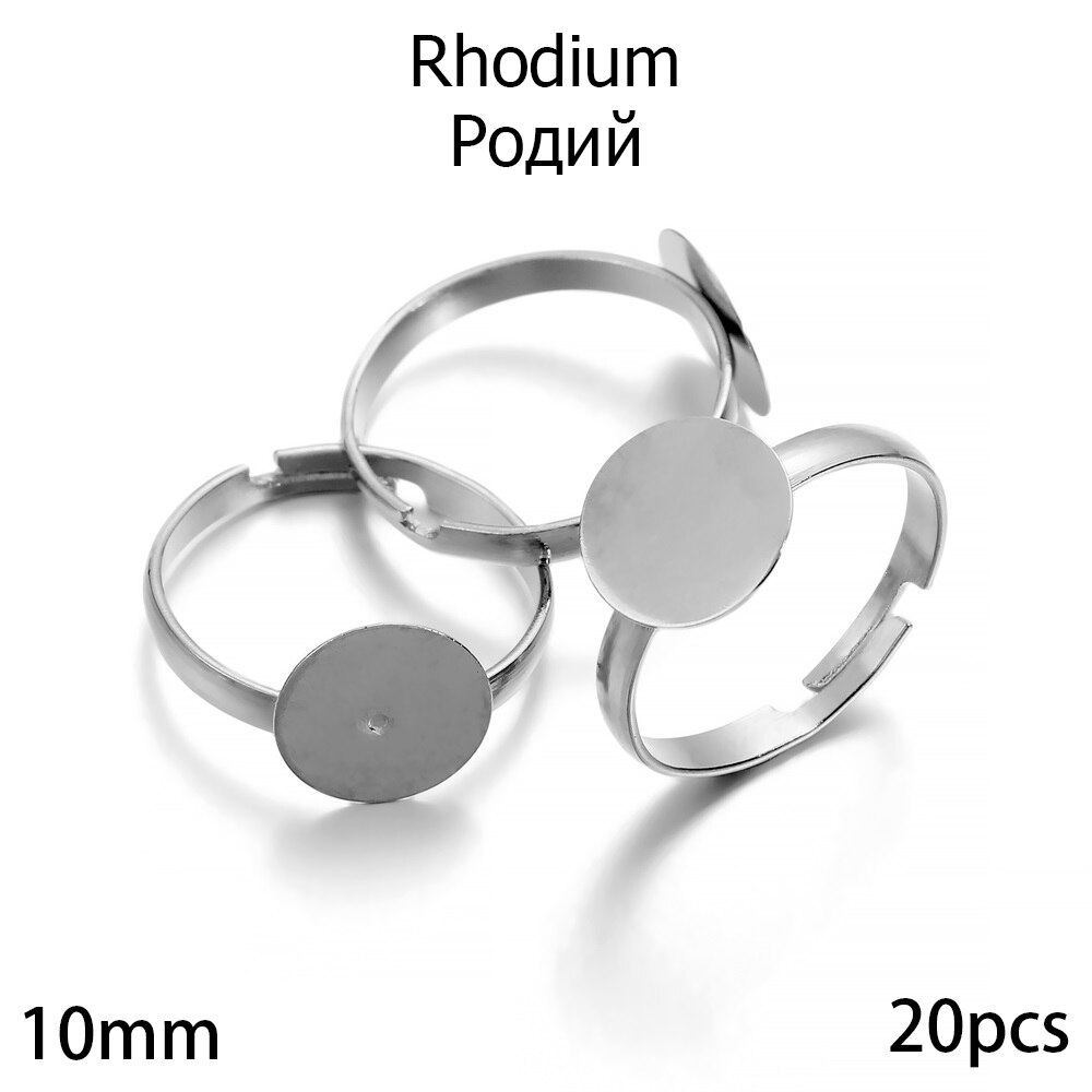 20-40 sztuk/partia 7-10mm Metal regulowany puste pierścienie ustawienie dla DIY ręcznie pierścień tworzenia biżuterii znalezienie akcesoria: 10mm Rhodium
