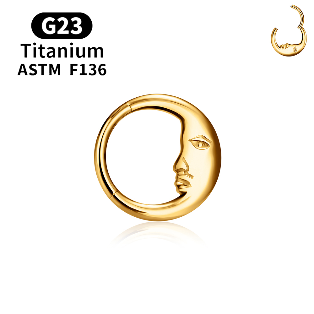 G23 espejo de titanio Luna gota de agua anillo de nariz tabique Piercing Clicker 16G segmento cartílago del trago Daith aro pendientes joyería: Negro / Color amarillo claro