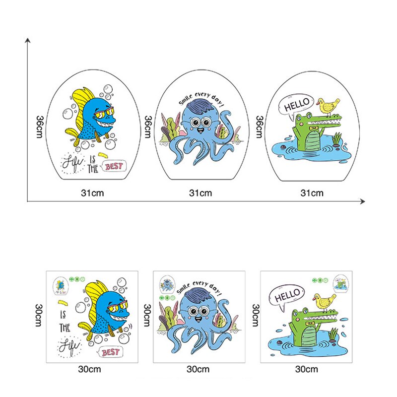 Cartoon wall sticker toilet cover sticker combination crocodile Octopus Clown Fish Wall Sticker children room fridge decoration