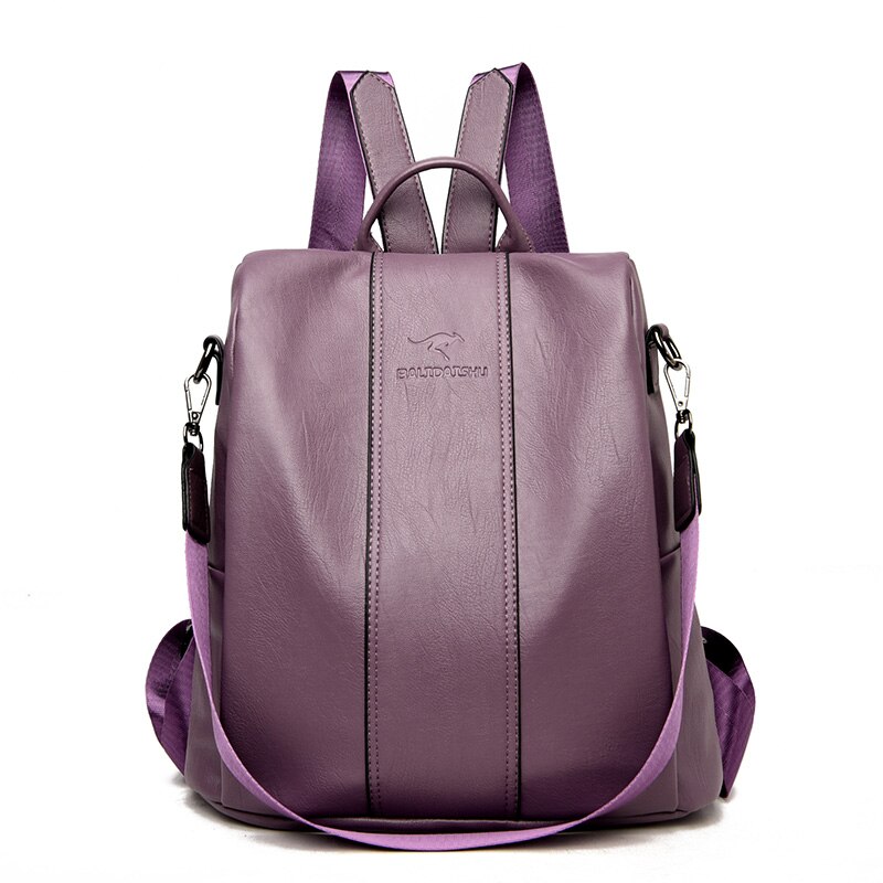 Leather Anti-theft Backpack Women Travel Large Capacity Backpacks Softback Mochila Brand Cute Bags: purple