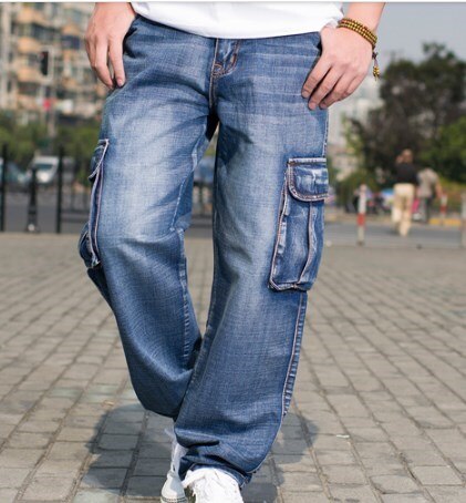 Pantalones vaqueros holgados de pierna ancha de invierno para hombre, pantalones vaqueros holgados de Hip Hop para hombre, pantalones vaqueros multibolsillos de Denim para motorista de talla grande 42 44 46: 40
