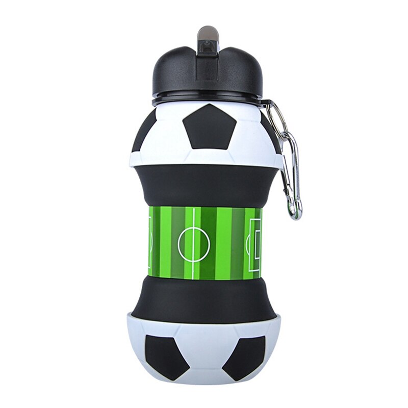 Voetbal Sport Waterfles Opvouwbare Reizen Flessen Met Siliconen Voor Camping Wandelen Sport