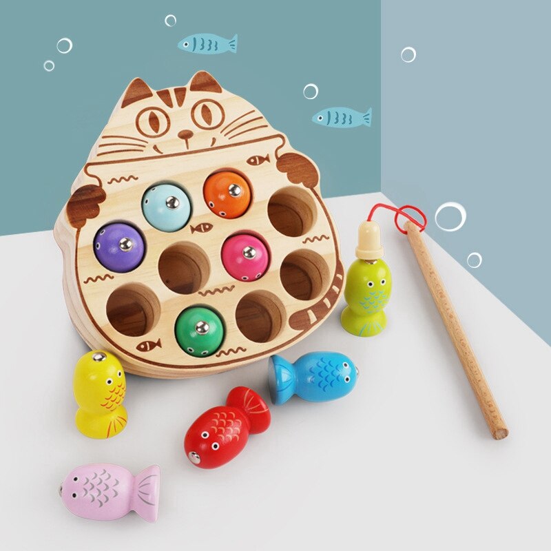 Kinderen Puzzel Magnetische Vissen Spel Met Kat Vorm Playboard Houten Speelgoed Kinderen Puzzel Educatief Speelgoed: Default Title