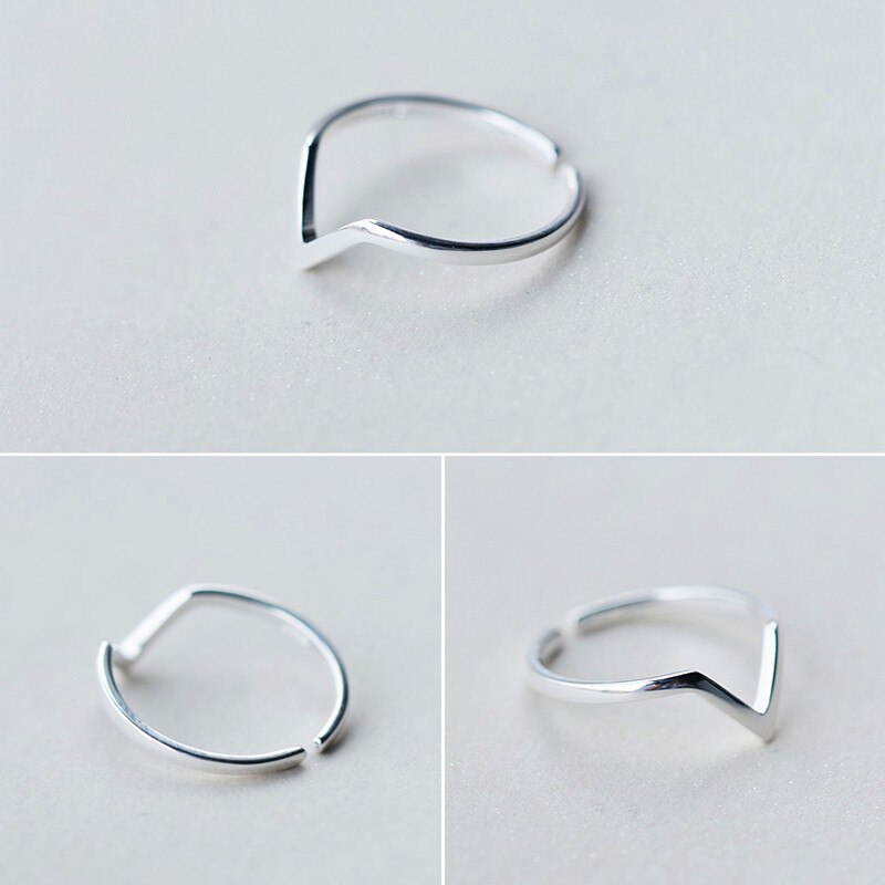 Reale dell'argento Sterlina 925 Onda Geometrica Lettera V Anello Regolabile Gioielleria Raffinata per Le Donne Del Partito Accessori di Personalità